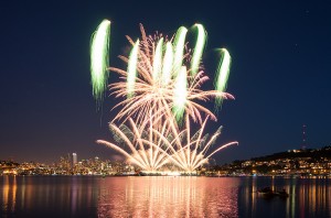 Fourth of July Fireworks at Gassworks Park in Seattle. 2012.