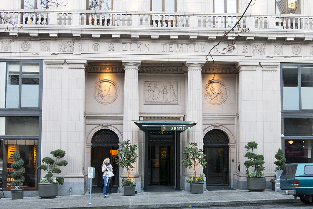 The Main Entrance of the Sentinel Hotel in Portland, Oregon